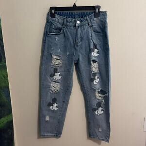 rare mickey mouse distressed jeans y2k graphic denim streetwear